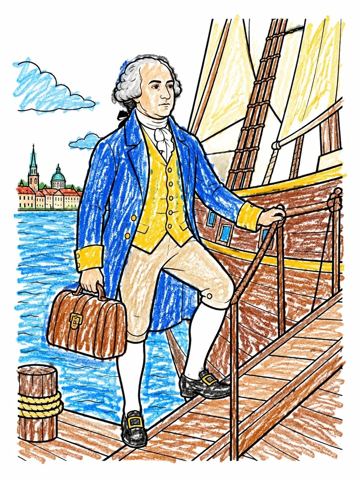Colored example of the John Adams Boarding A Sailing Ship coloring page