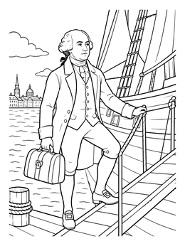 Free printable John Adams Boarding A Sailing Ship coloring page