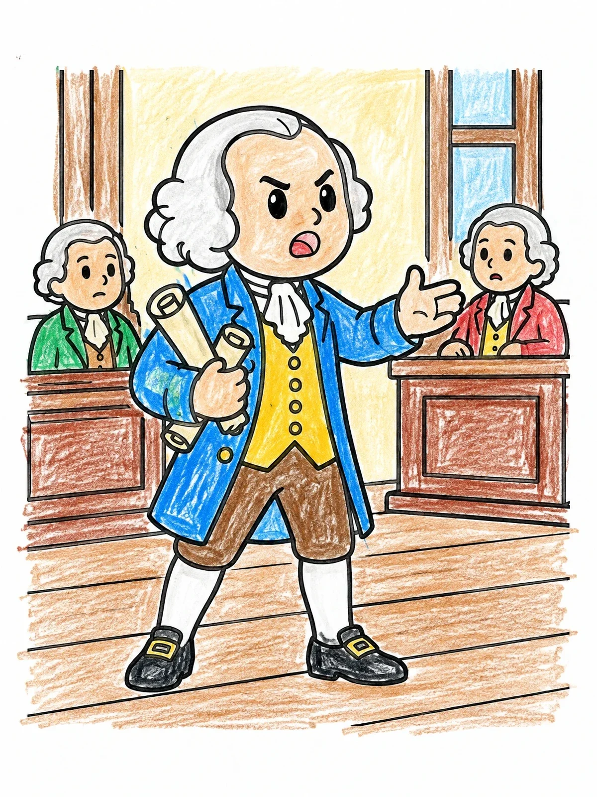 Colored example of the John Adams Speaking In Congress coloring page