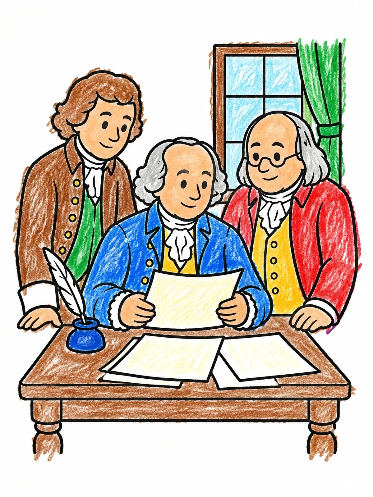 Colored example of the John Adams And Founding Fathers Writing coloring page