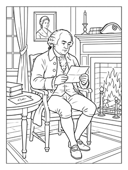 Free printable President John Adams Reading By The Fireplace coloring page