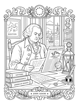 Free printable John Adams Reading In Colonial Study coloring page