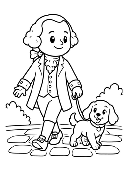 Free printable John Adams Walking A Cute Puppy coloring page