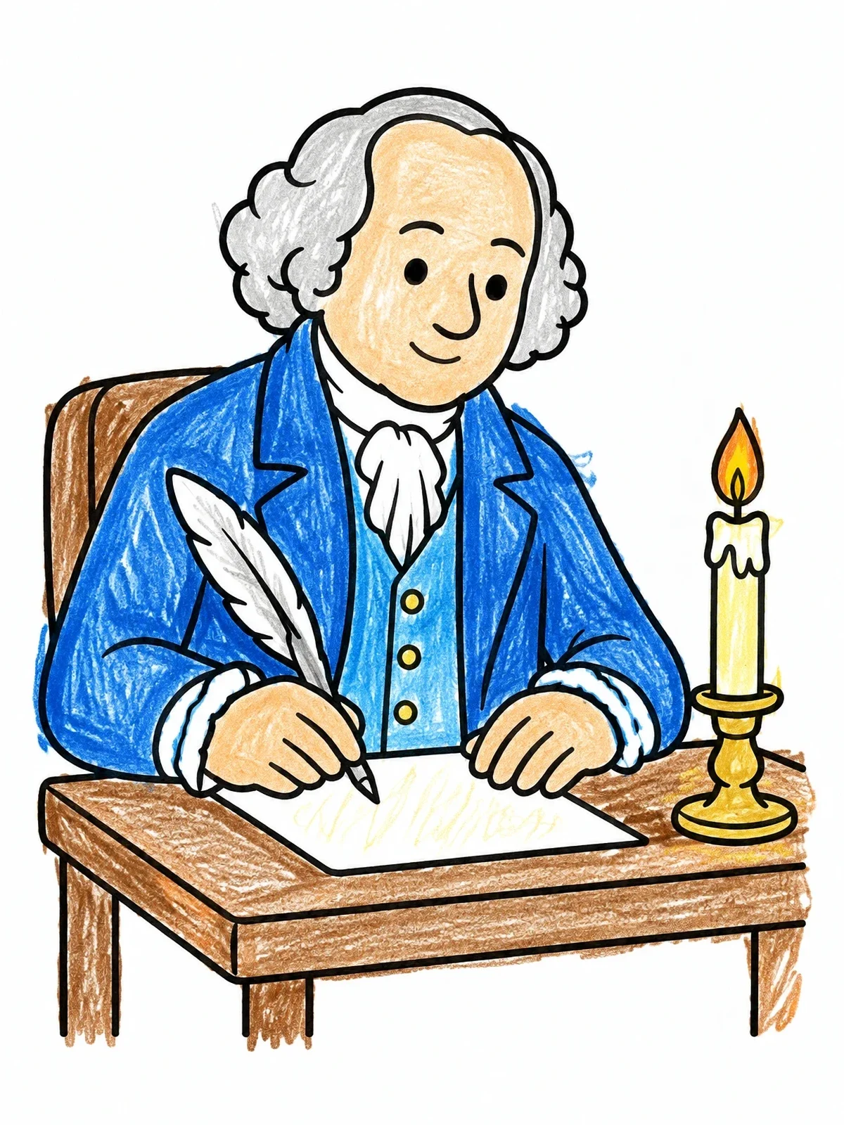 Colored example of the John Adams Writing By Candlelight coloring page