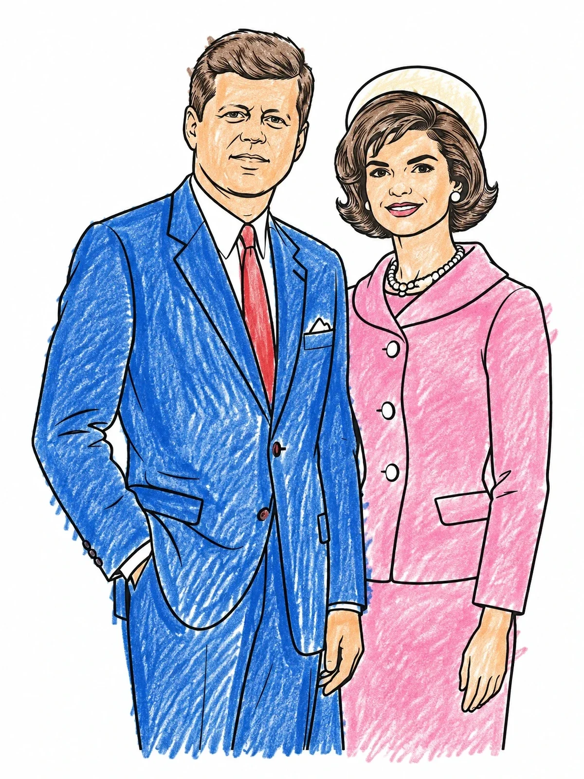 Colored example of the President John F Kennedy And Jacqueline Kennedy coloring page