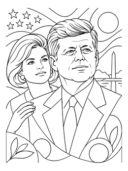 Portrait of the president and first lady in this john f kennedy coloring page.
