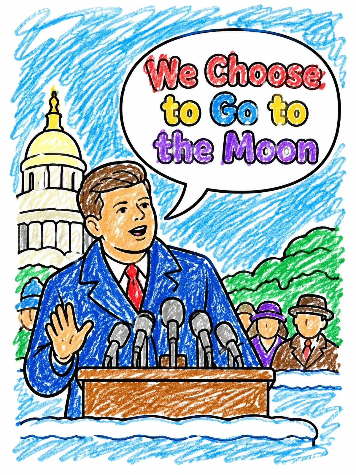 Colored example of the President Kennedy Giving Moon Speech coloring page