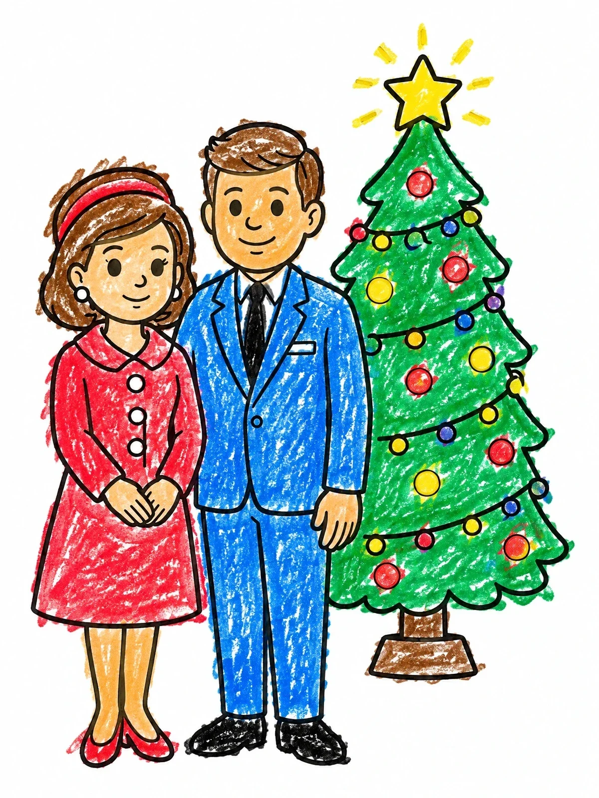 Colored example of the President Kennedy And First Lady At Christmas Tree coloring page