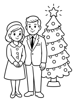 Free printable President Kennedy And First Lady At Christmas Tree coloring page