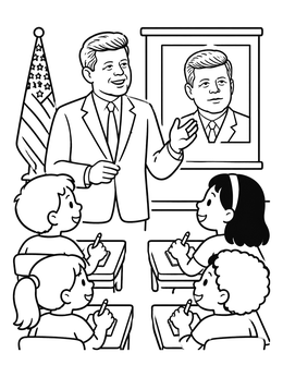 Free printable President Kennedy Classroom History Lesson coloring page
