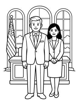 Free printable President Kennedy And First Lady In The Oval Office coloring page