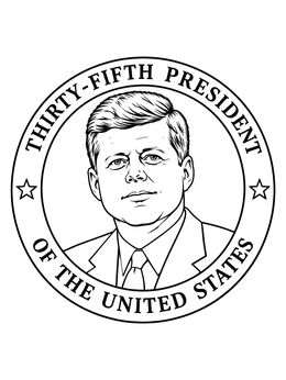 A detailed john f kennedy coloring page featuring a medallion portrait.