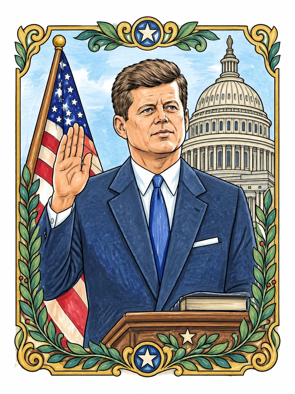 Colored example of the John F Kennedy Presidential Oath Of Office coloring page