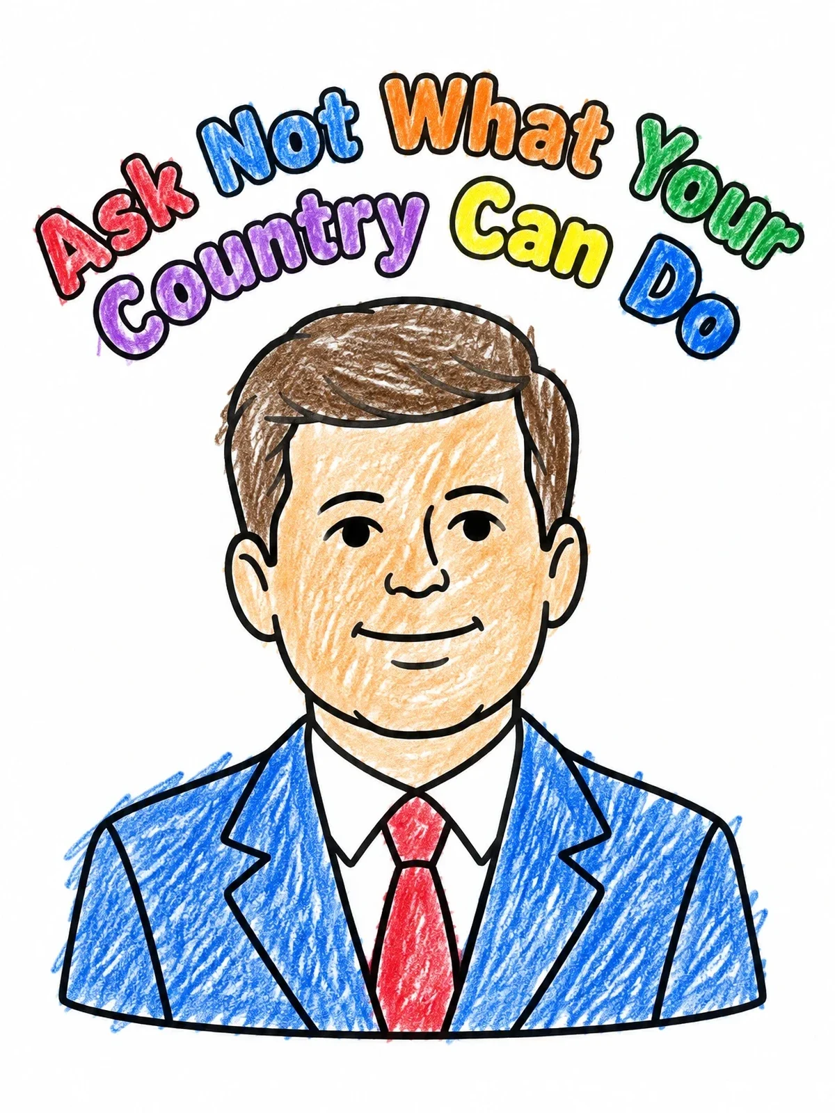 Colored example of the John F Kennedy Portrait With Quote coloring page