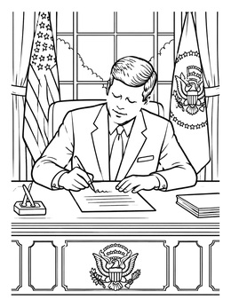 Free printable President Kennedy Signing Document At Resolute Desk coloring page