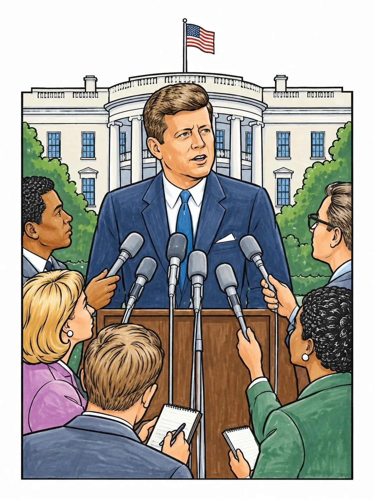 Colored example of the President Jfk At White House Press Conference coloring page