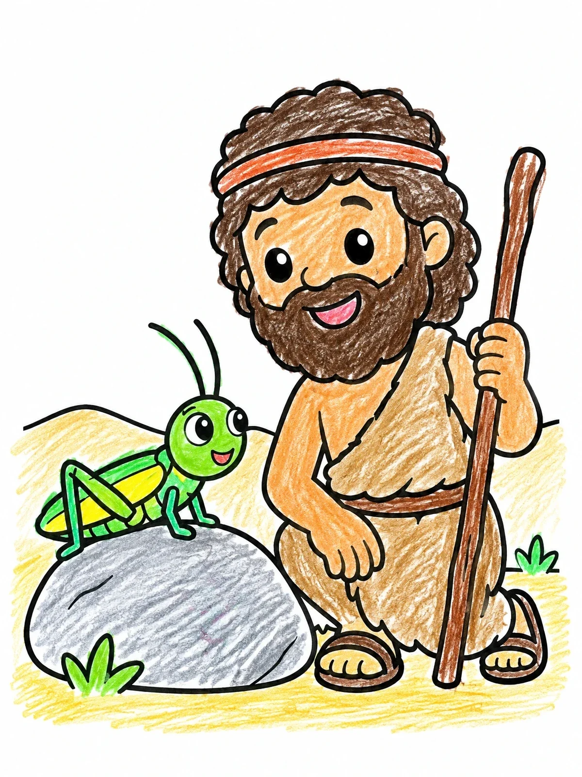 Colored example of the John The Baptist And Friendly Locust coloring page