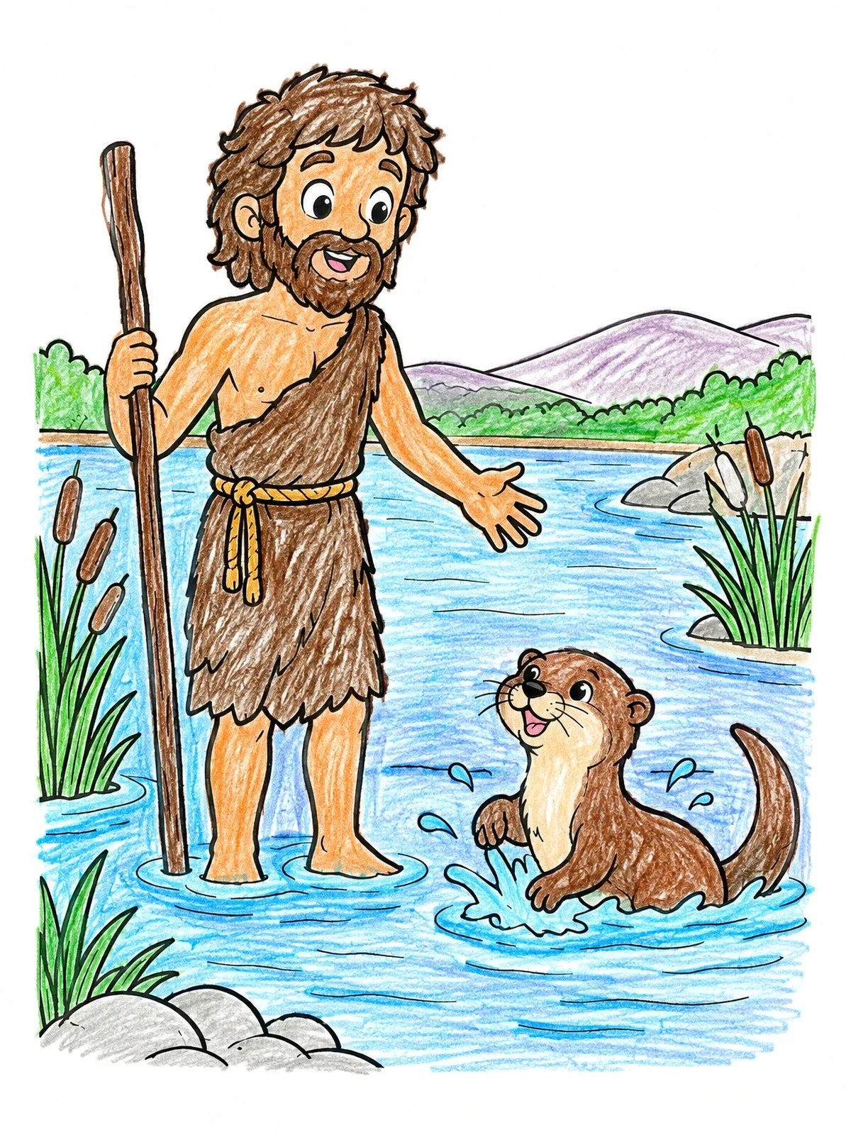 Colored example of the John The Baptist And Playful River Otter coloring page