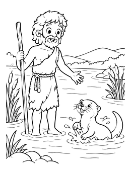 Free printable John The Baptist And Playful River Otter coloring page