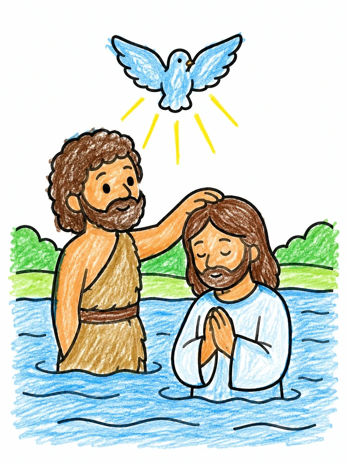 Colored example of the Baptism Of Jesus In The Jordan coloring page