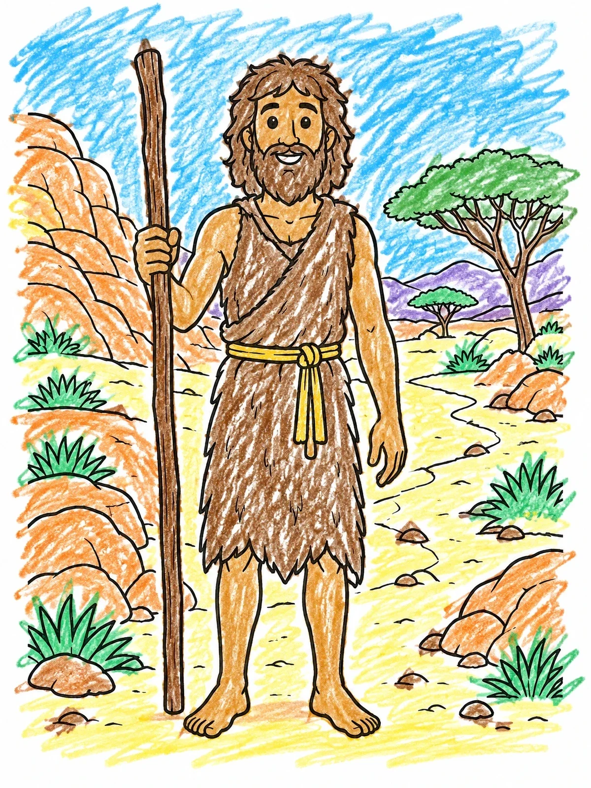 Colored example of the John The Baptist In The Wilderness coloring page