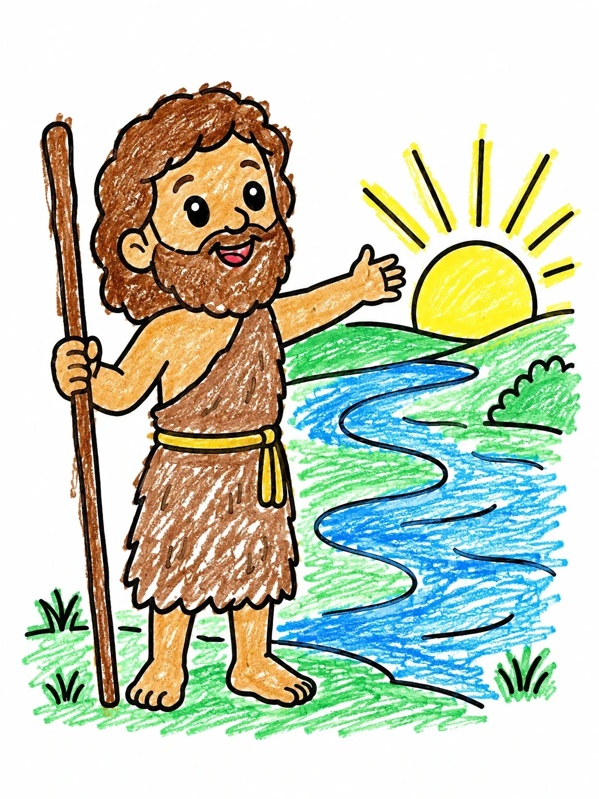 Colored example of the John The Baptist Greeting Sunrise coloring page
