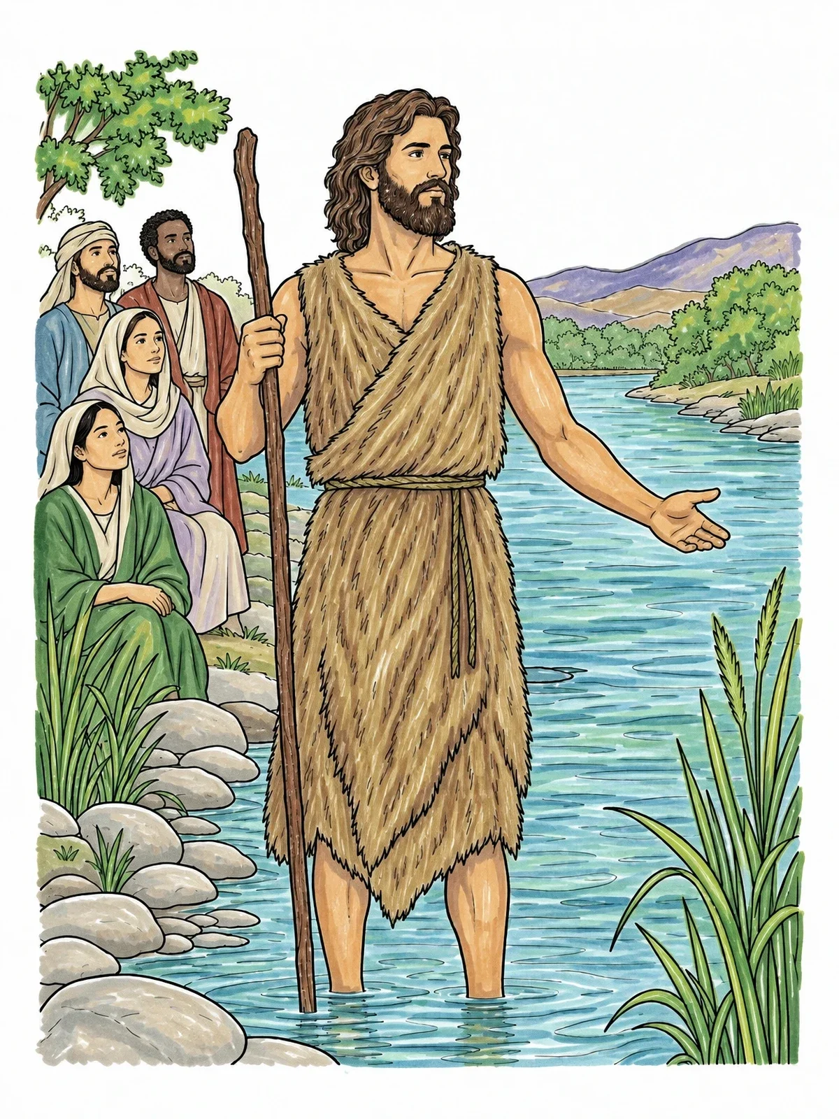 Colored example of the John The Baptist By The Jordan River coloring page