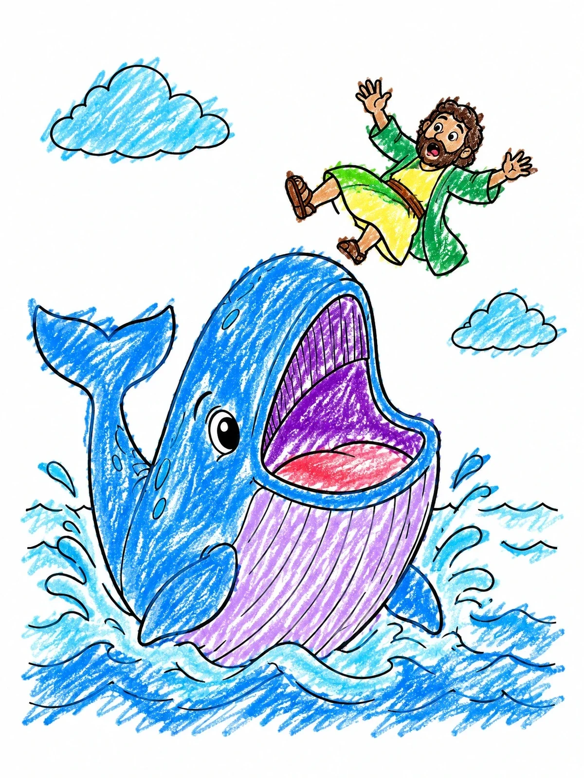 Colored example of the Jonah And The Big Whale coloring page