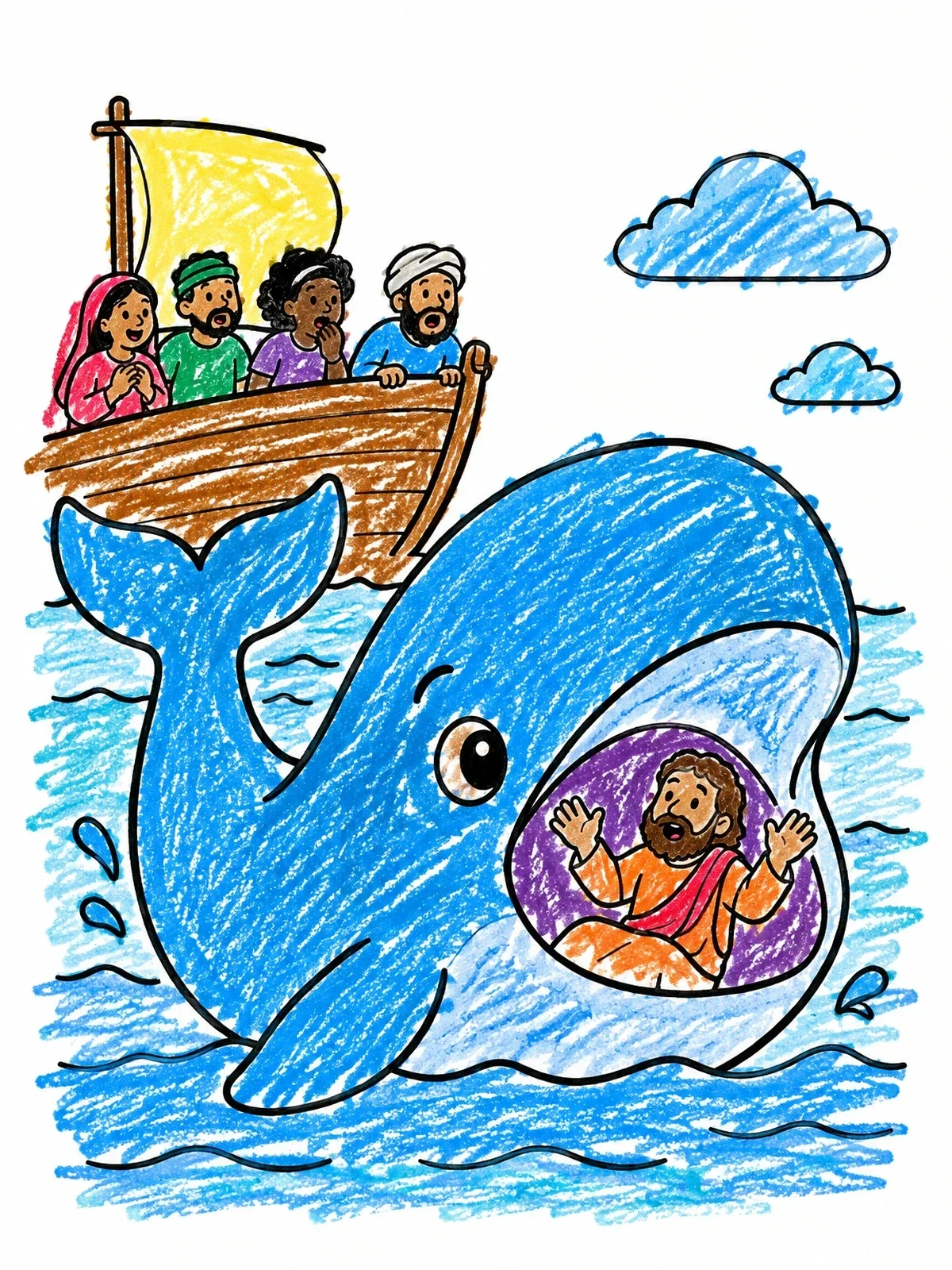 Colored example of the Jonah And The Big Whale coloring page