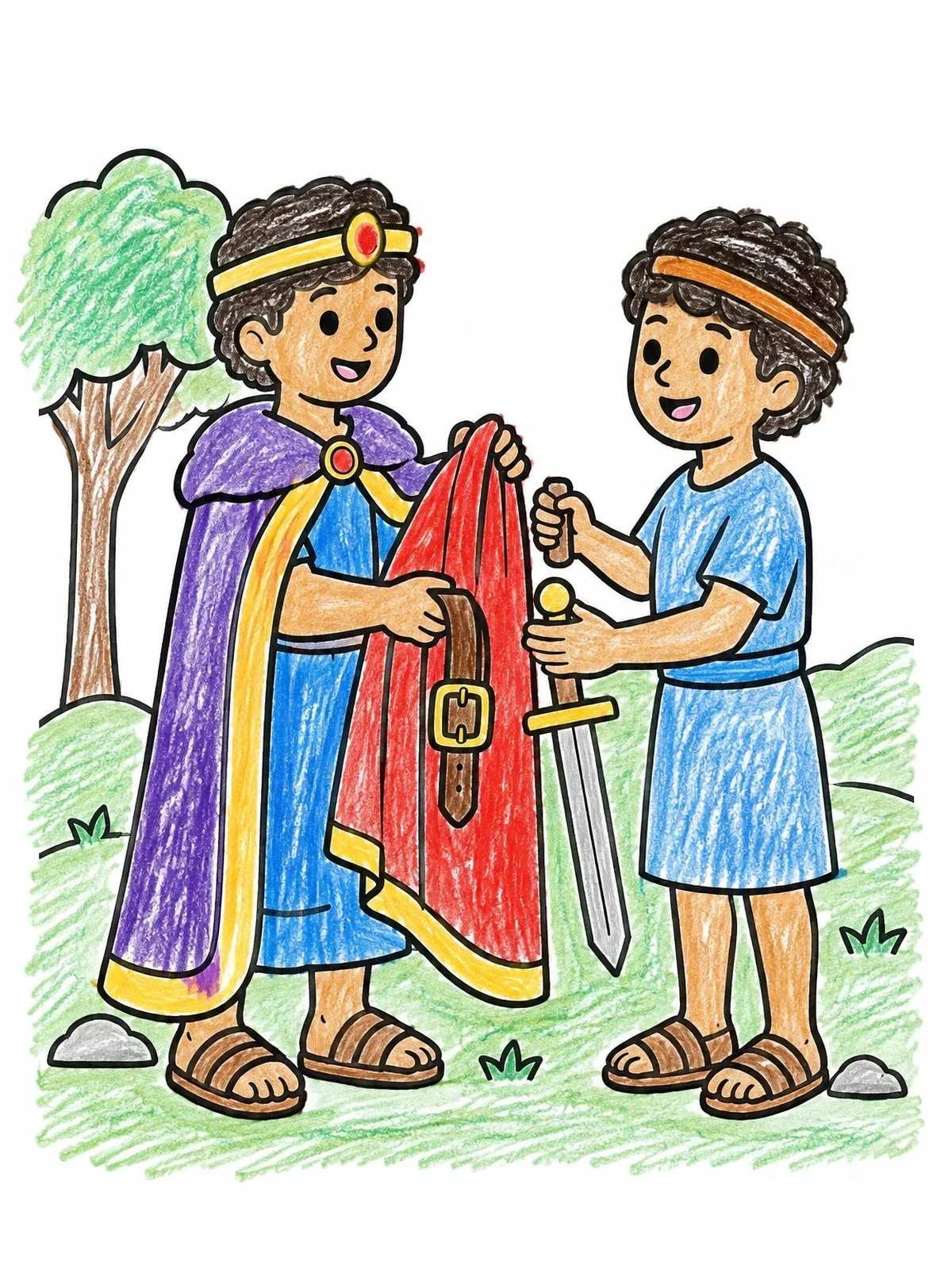 Colored example of the Jonathan Giving Gifts To David coloring page