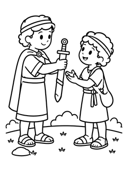 Free printable Jonathan Giving Sword To David coloring page