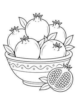 Free printable Bowl Of Fresh Ripe Pomegranates coloring page