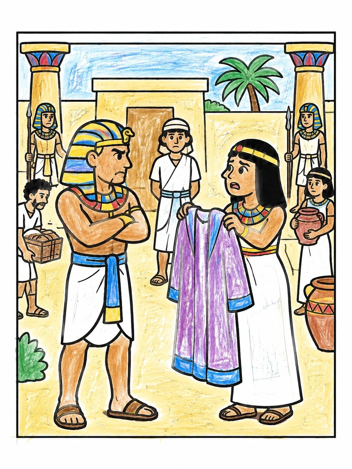 Colored example of the Potiphar And His Accusing Wife coloring page