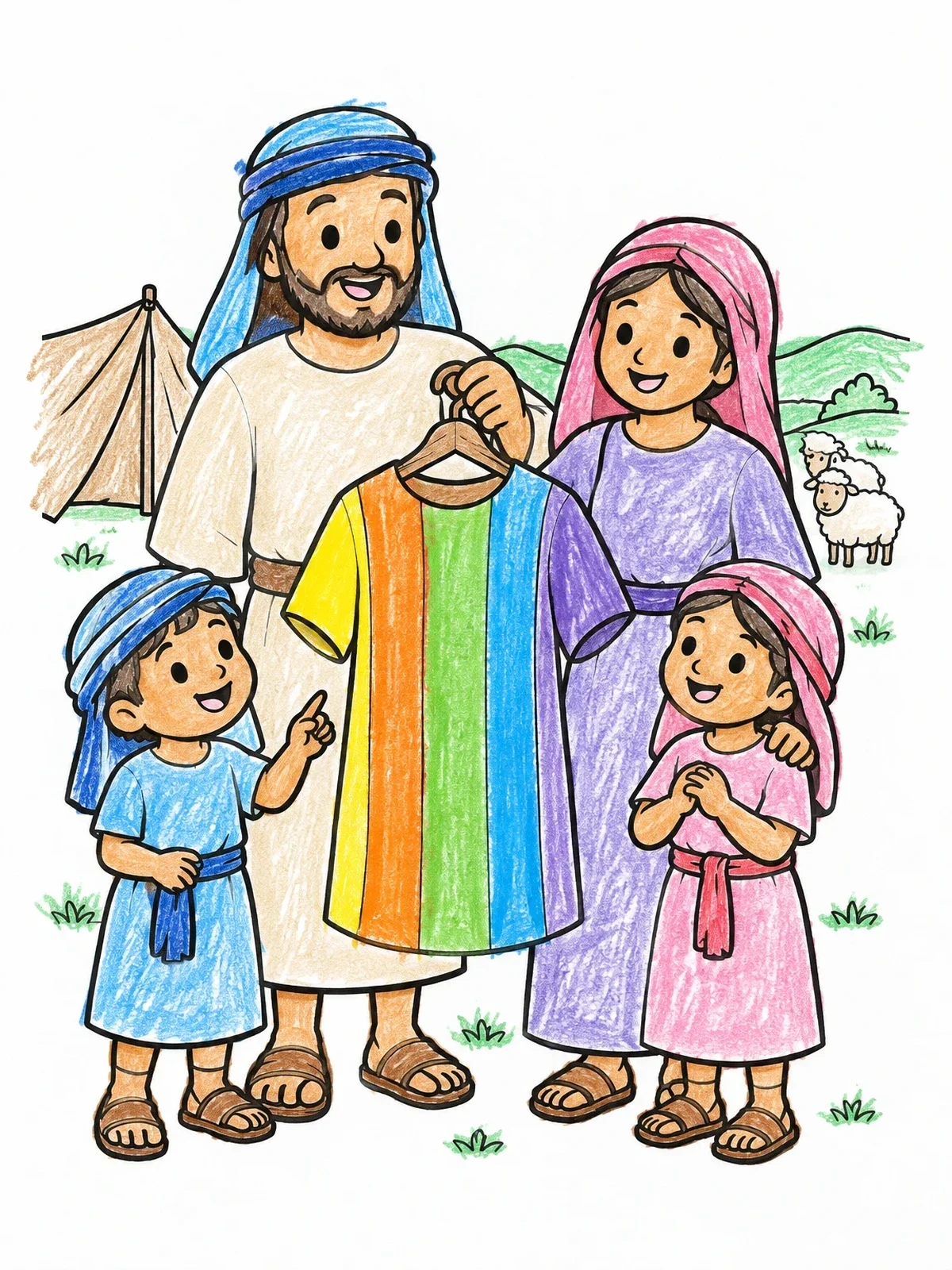 Colored example of the Family Displaying The Striped Tunic coloring page