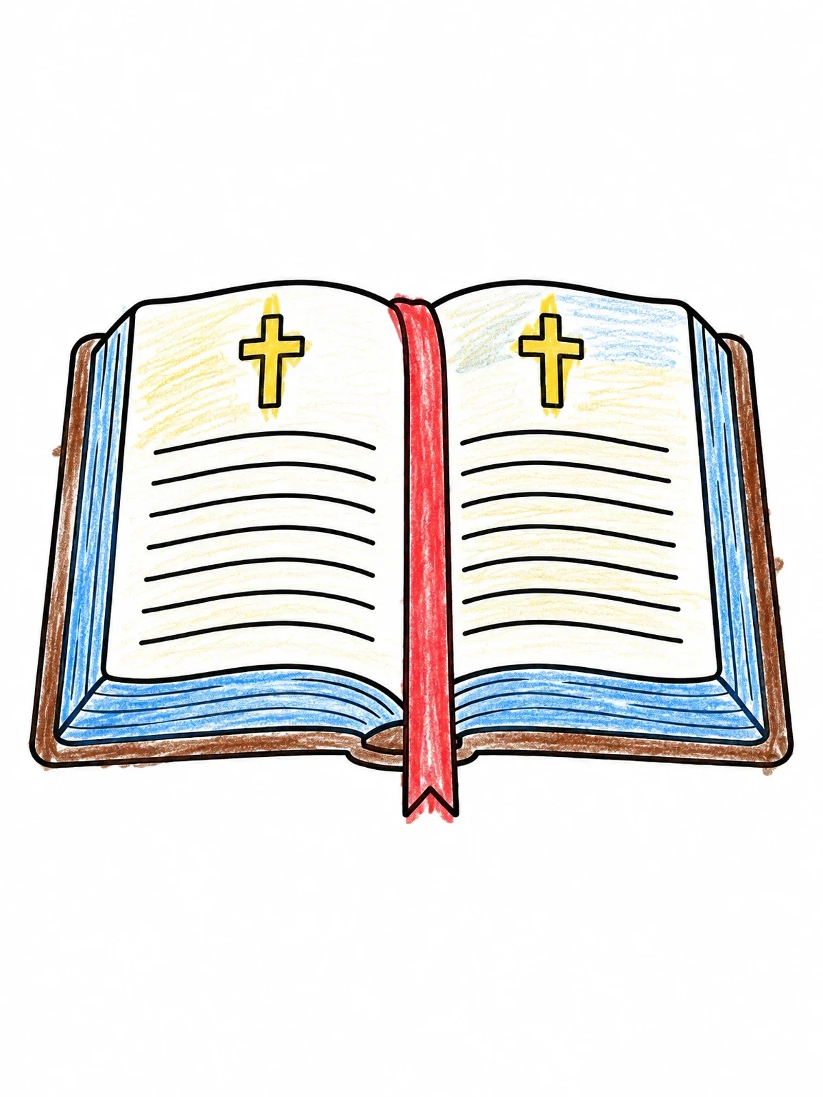 Colored example of the Open Holy Bible With Ribbon Bookmark coloring page