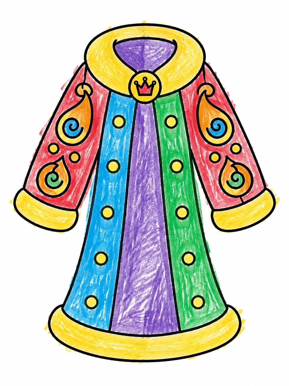 Colored example of the Royal Robe With Paisley Sleeves coloring page