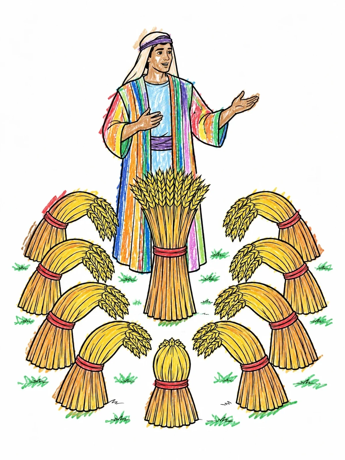Colored example of the Joseph And The Bowing Sheaves Dream coloring page