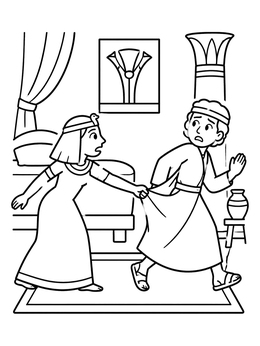 Free printable Joseph Escapes From Potiphar's House coloring page