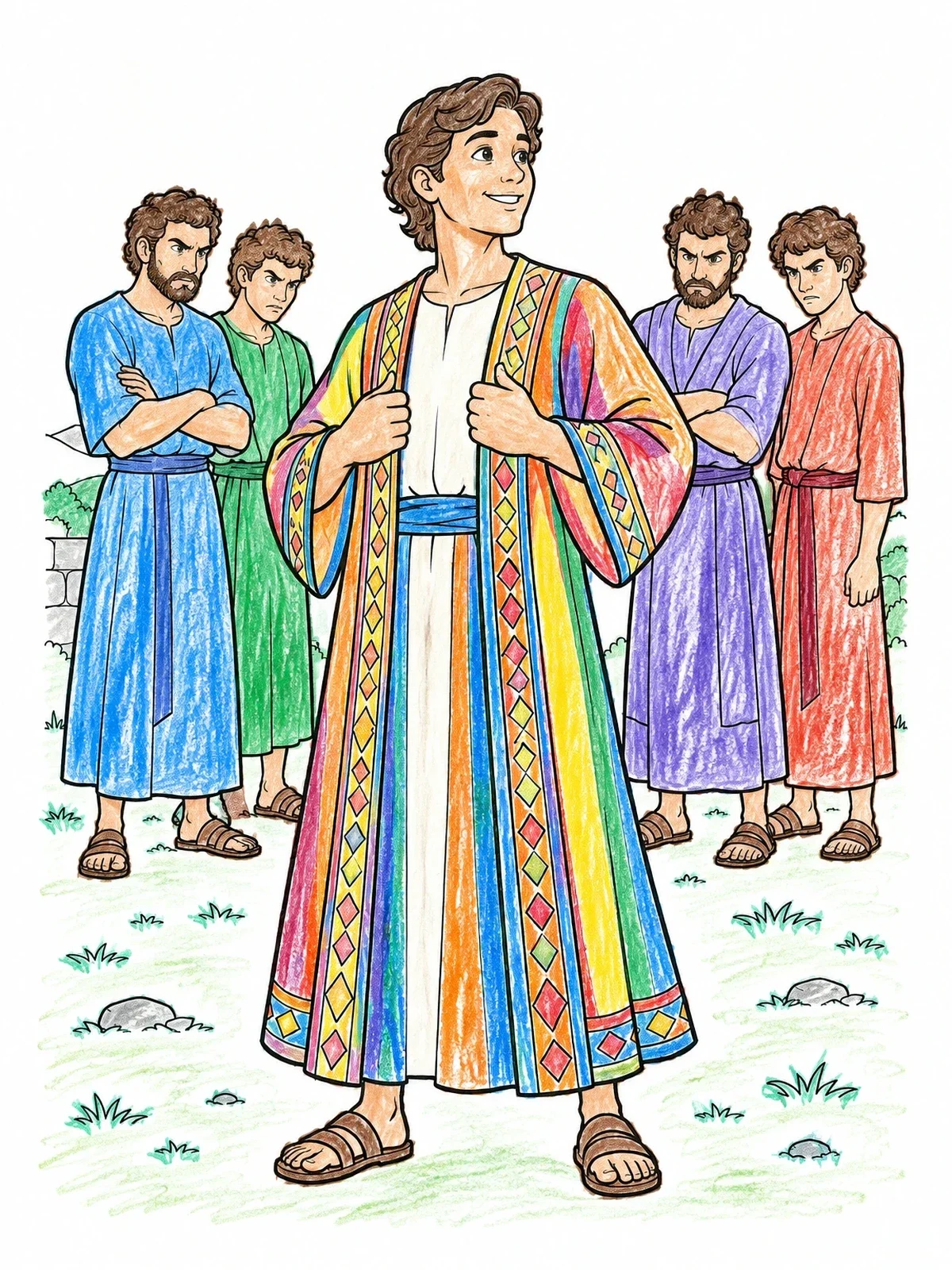 Colored example of the Joseph Wearing His Ornate Robe coloring page