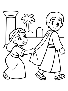 Free printable Joseph Escaping With Cloak Held coloring page