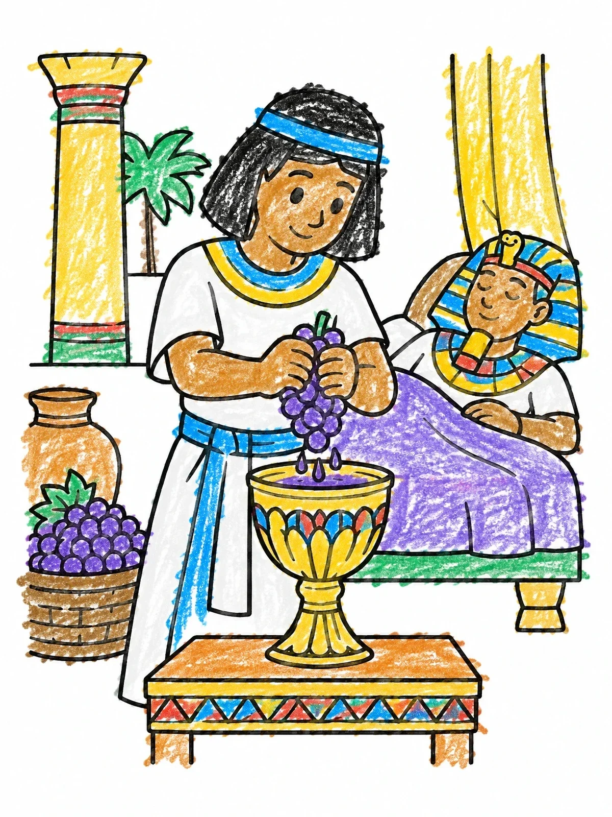 Colored example of the Pharaoh's Cupbearer And His Dream coloring page