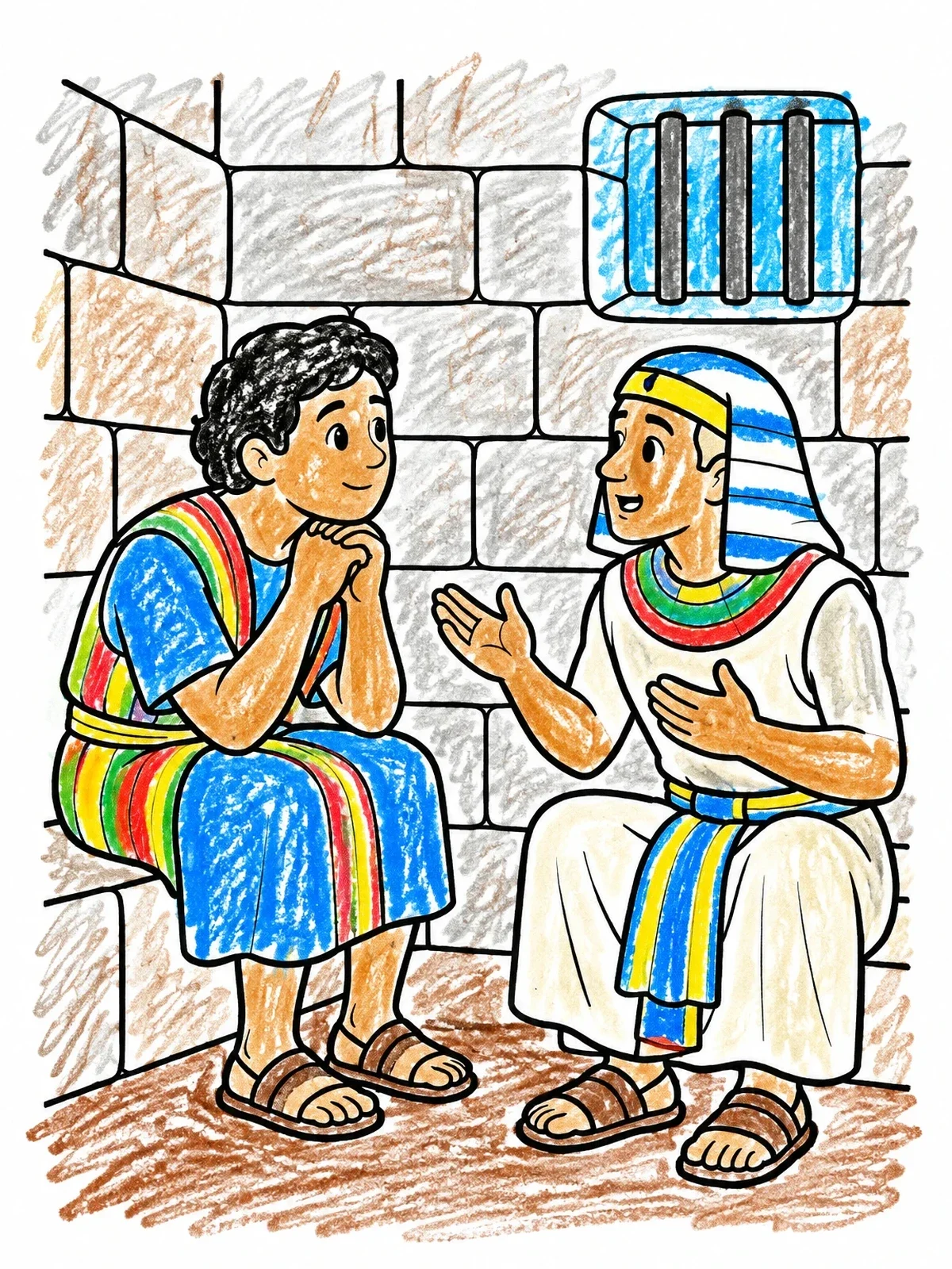Colored example of the Joseph And Cupbearer In Prison coloring page