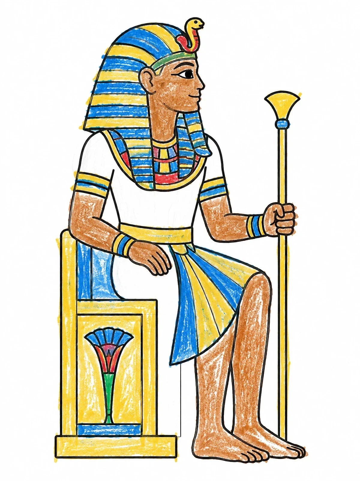Colored example of the Pharaoh On His Royal Throne coloring page