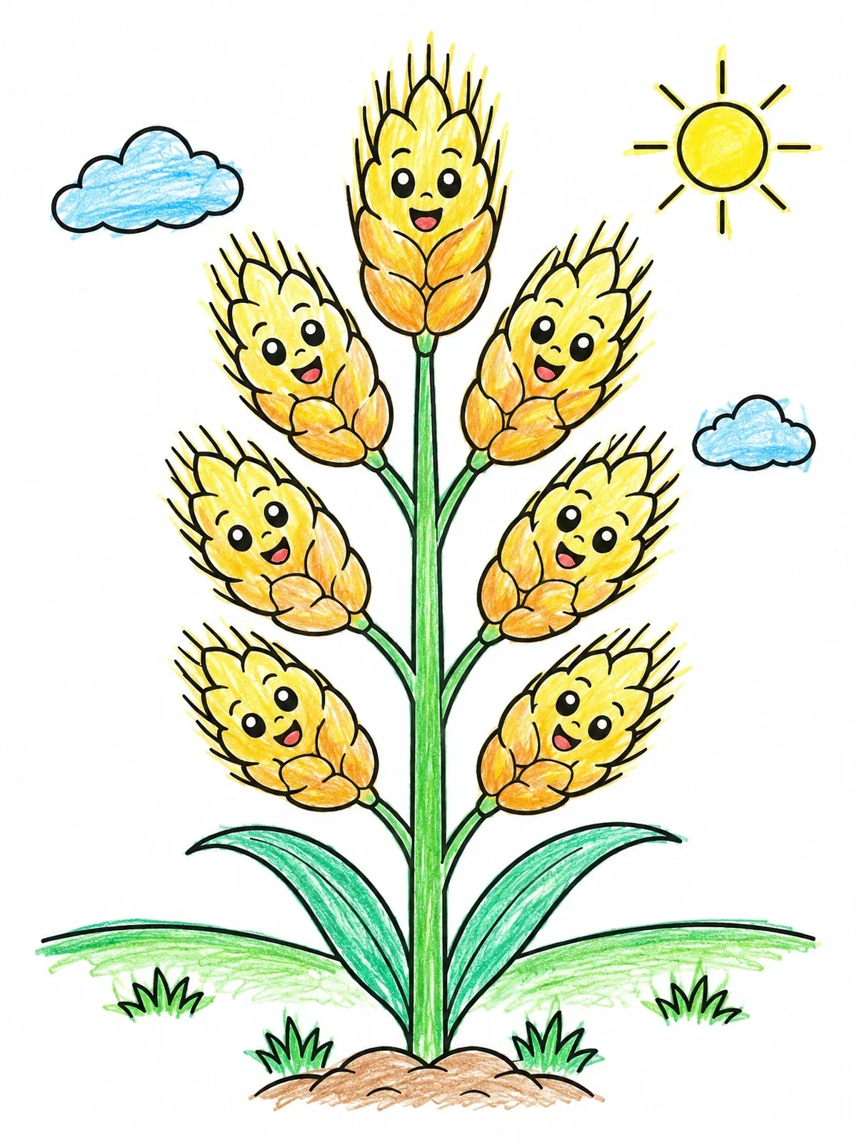 Colored example of the Seven Plump Heads Of Grain coloring page