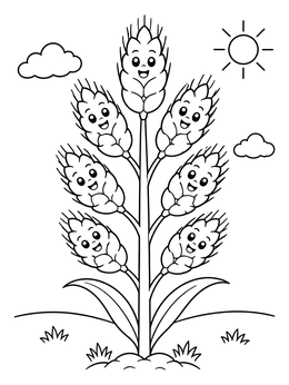 Seven happy grain heads on a stalk in this cute josephs dreams coloring page.