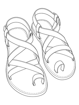 A joshua and caleb coloring page featuring a detailed pair of classic biblical leather sandals.