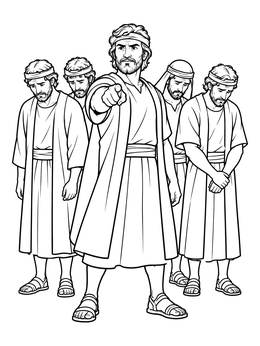 A bold leader features in this joshua and caleb coloring page alongside worried spies.