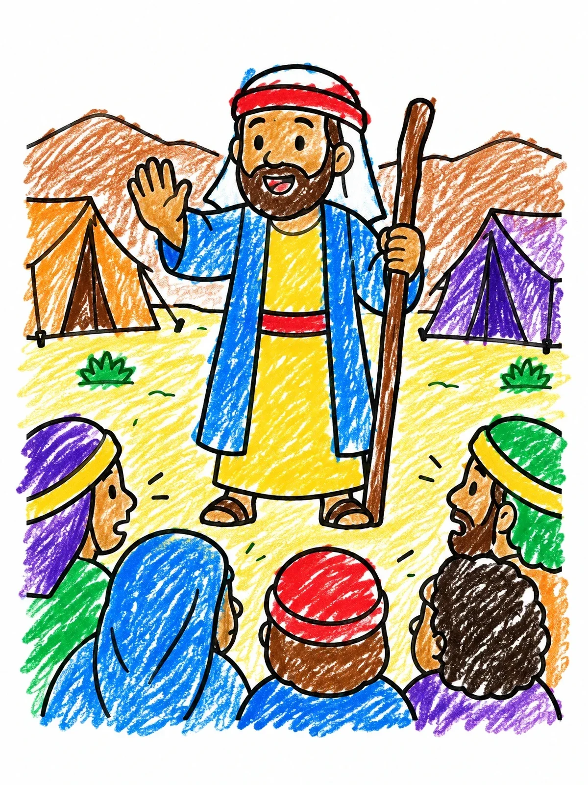 Colored example of the Caleb Speaking To The Camp coloring page