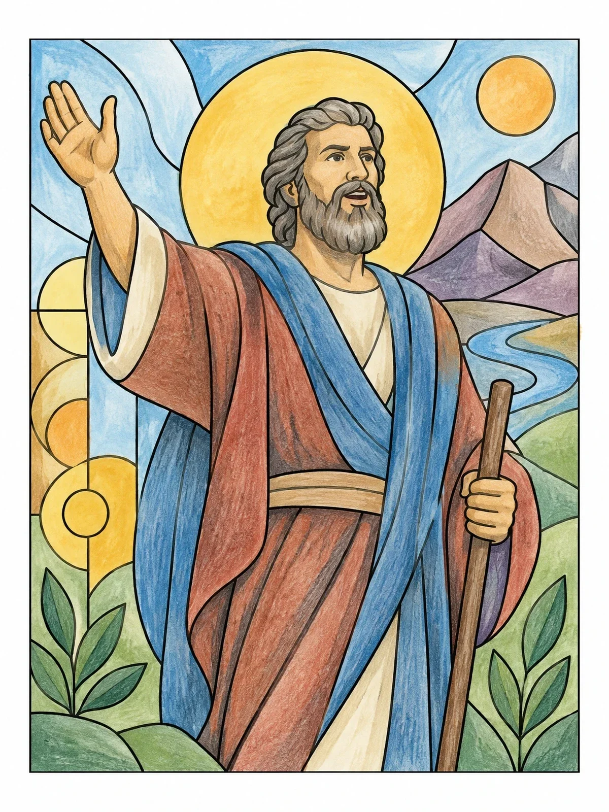 Colored example of the Caleb Speaking In The Wilderness coloring page