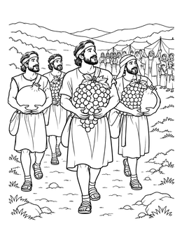 Free printable Biblical Spies Returning With Canaan Fruit coloring page